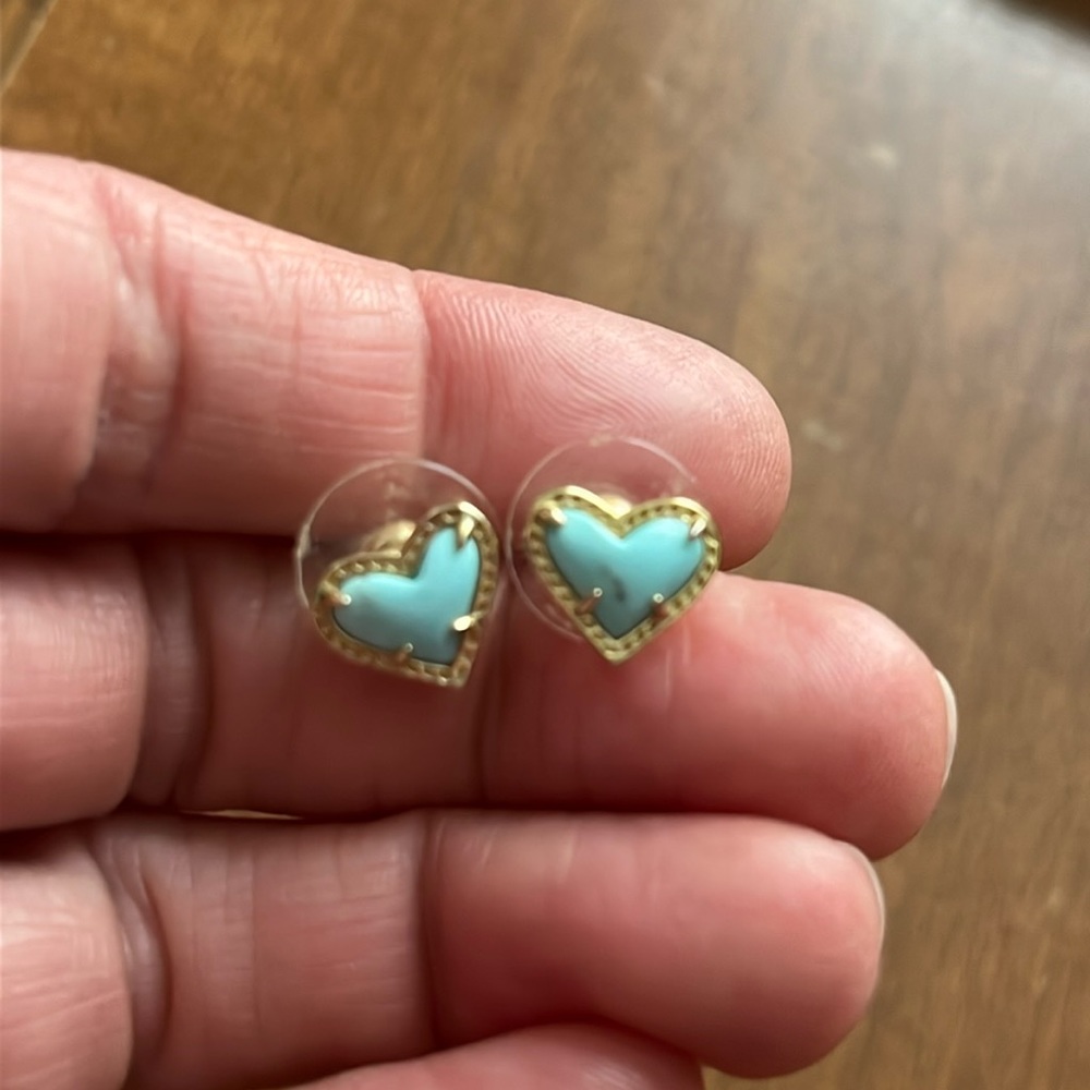 Heart turquoise with gold trim stud earrings